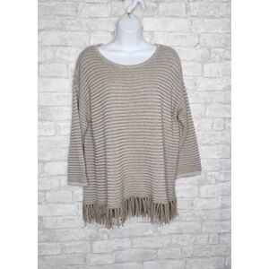 Chico's Knit Sweater‎ Pullover Tan Scoop Neck Fringe Hem Neutral Size 2 Large